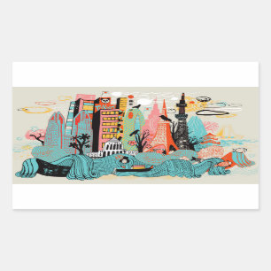 Adesivo Retangular Tóquio desenhado à mão Japão