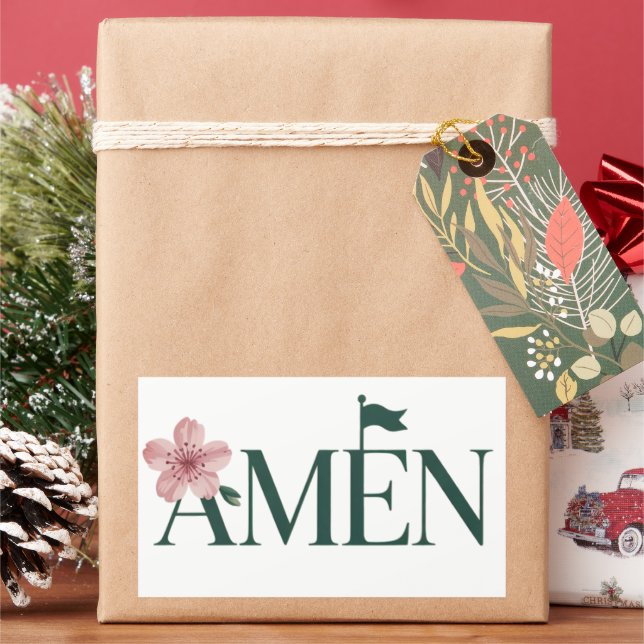 Adesivo Retangular Torneio de Golfe Rosa Amen Festa de Aniversário Me (Feriado)