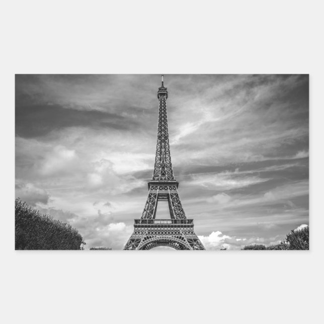 Adesivo Retangular Torre Eiffel Preta e Branca Paris França (Frente)