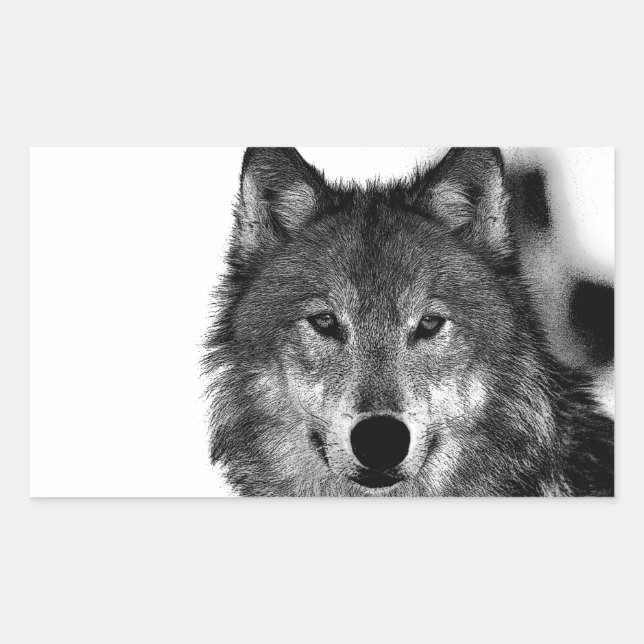 Adesivo Retangular Trabalho de arte do Lobo Negro e Branco (Frente)