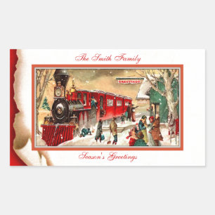 Adesivo Retangular Trem vermelho do Natal do vintage