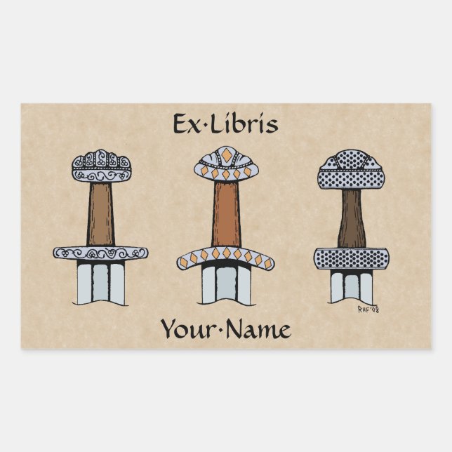 Adesivo Retangular Três Folhas de Espada de Viking (Frente)