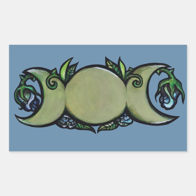 Adesivo Retangular Triple Moon Bloom – Botanical Wiccan Symbol   (Frente)