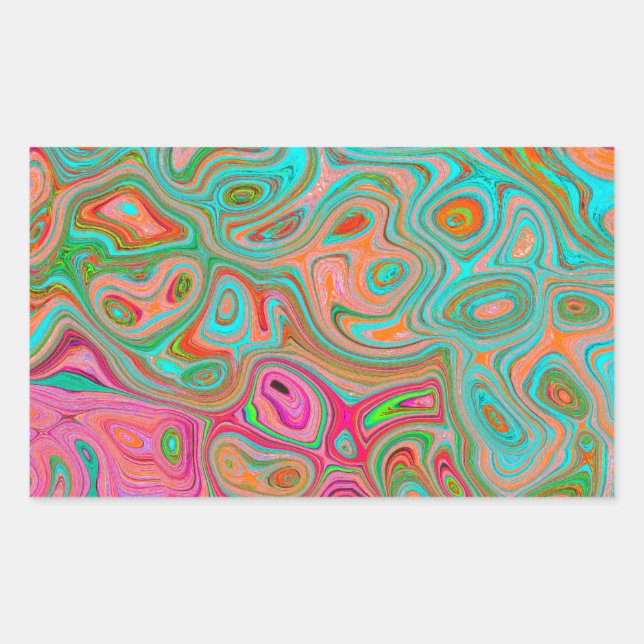 Adesivo Retangular Trippy Retro Orange e Aqua Groovy Abstrato Art (Frente)