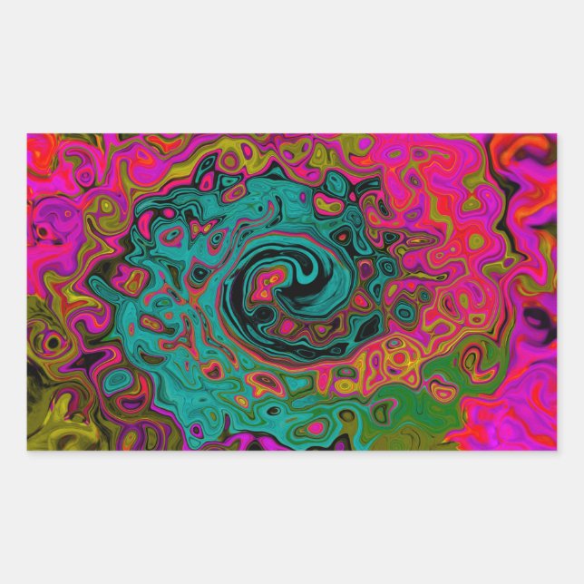 Adesivo Retangular Trippy Turquoise Abstrato Retro Liquid Swirl (Frente)