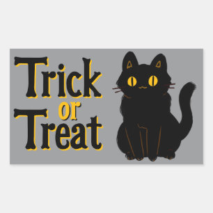 Adesivo Retangular Truque ou tratamento para gatos pretos do Dia das