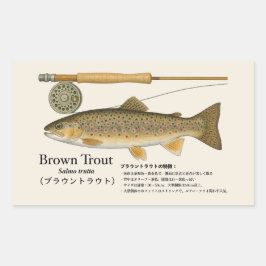 Adesivo Retangular Truta-marrom (Salmo trutta) – Ilustração Japonesa