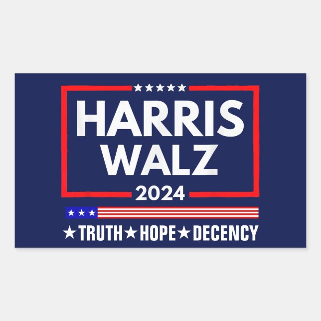 Adesivo Retangular Truth Hope Decency Harris Walz 2024 (Frente)