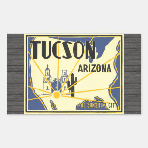 Adesivo Retangular Tucson Arizona The Sunshine City, Vintage