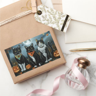 Adesivo Retangular Tuxedo Cat Halloween Spooky