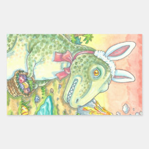 ADESIVO RETANGULAR TYRANNOSAURUS, PÁSCOA T-REX BUNNY STICKERS