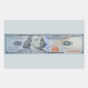Adesivo Retangular U.S. Nota LG03429475 de $100 estrelas