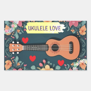 Adesivo Retangular Ukulele Amor Instrumento Musical Hippie Floral Boh