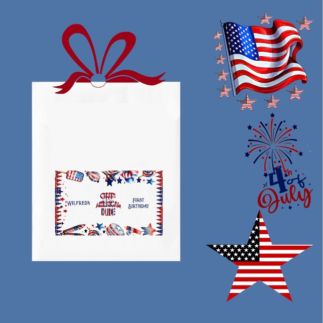 Adesivo Retangular Um americano 4 de julho Red White Blue Birthday (One American Dude 4 July Red White Blue Birthday Rectangular Sticker)