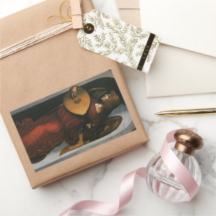 Adesivo Retangular Um anjo em vermelho com um Lute de Leonardo da Vin