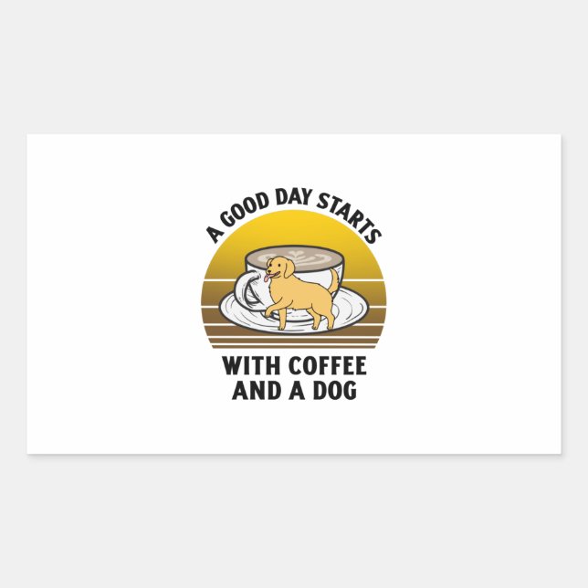 Adesivo Retangular Um bom dia começa com café e um cachorro Retro Vin (Frente)