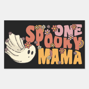 Adesivo Retangular Um Fantasma Louco Da Mama Groovy Com Flores Vintag