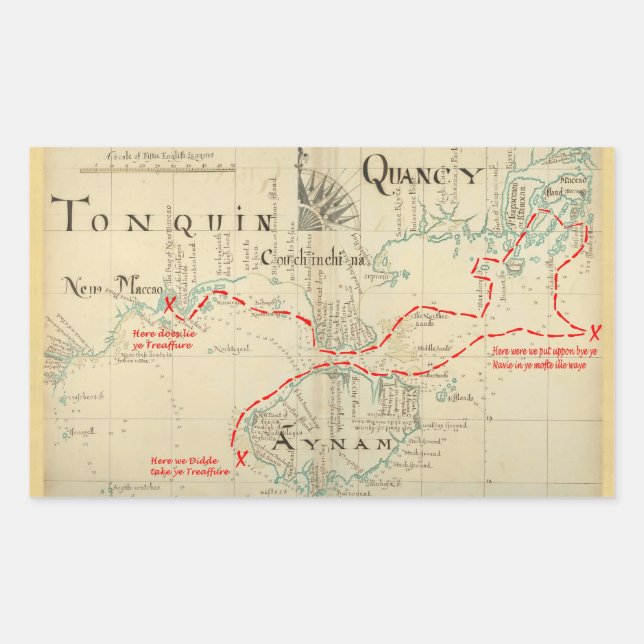 Adesivo Retangular Um Mapa Pirata Autêntico 1690 (com embelezamentos) (Frente)