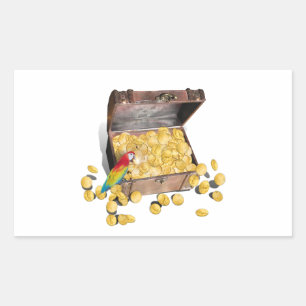 Adesivo Retangular Um Peito De Tesouro Pirata (Adicionar Cor De Fundo