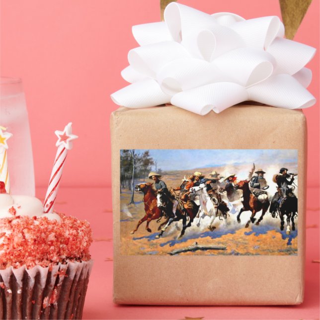 Adesivo Retangular Um Traço para a Madeira, Frederick Remington, (Festa)