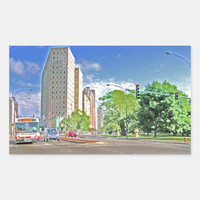 Adesivo Retangular Uma Tarde de Chicago Ocupada (Frente)