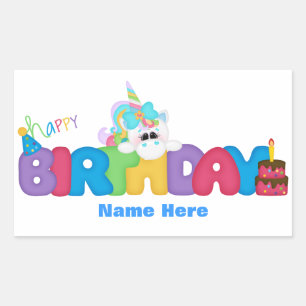 Adesivo Retangular Unicórnio do feliz aniversario (personalizado)