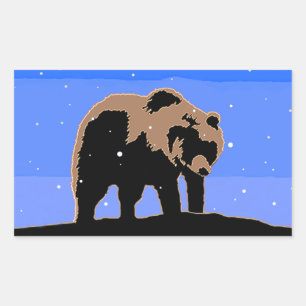 Adesivo Retangular Urso Grizzly no inverno - Arte original sobre a vi