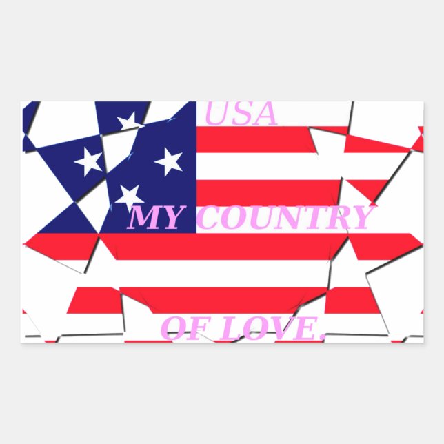 Adesivo Retangular USA Star Spangled Love My Country of Love (Frente)