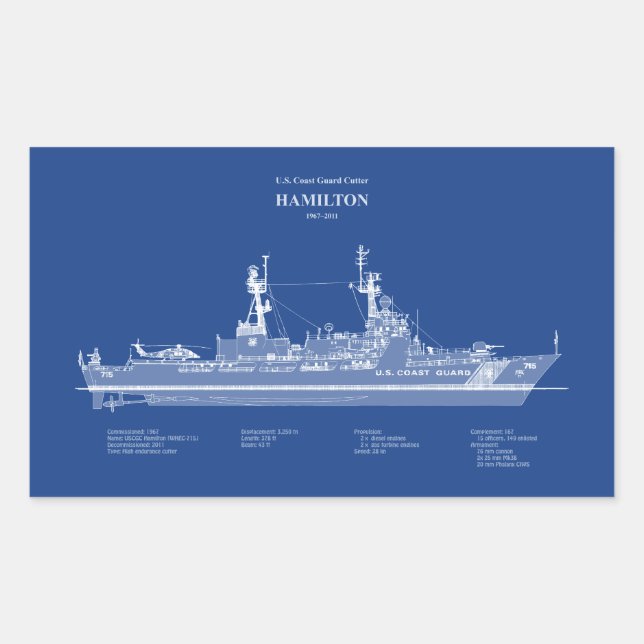 Adesivo Retangular USCG Cutter Hamilton whec-715 - ABD (Frente)