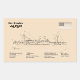 Adesivo Retangular USS Maine - Planos de Impressão Blueprint de Entre