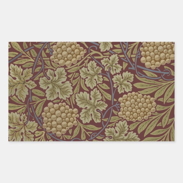 Adesivo Retangular Uva de Videira de William Morris Vermelho Verde Ar (Frente)