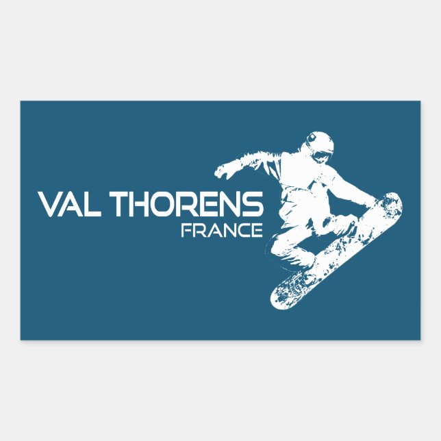 Adesivo Retangular Val Thorens France Snowboarder (Frente)