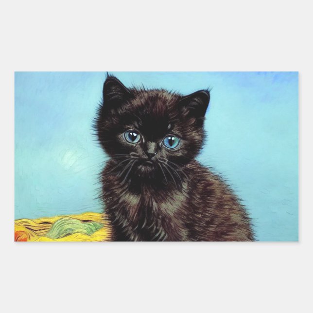 Adesivo Retangular Van Gogh Black Kitten com Yarn (Frente)