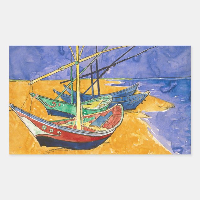 Adesivo Retangular Van Gogh Boats Impressionism Beach (Frente)