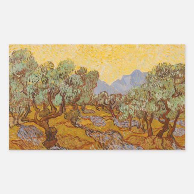 Adesivo Retangular Van Gogh Olive Trees Yellow Sun Sky (Frente)