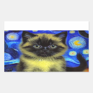 Adesivo Retangular Van Gogh Starry Night Siamese Cat
