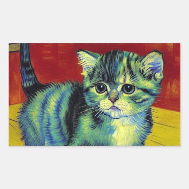 Adesivo Retangular Van Gogh Tabby Cat (Frente)
