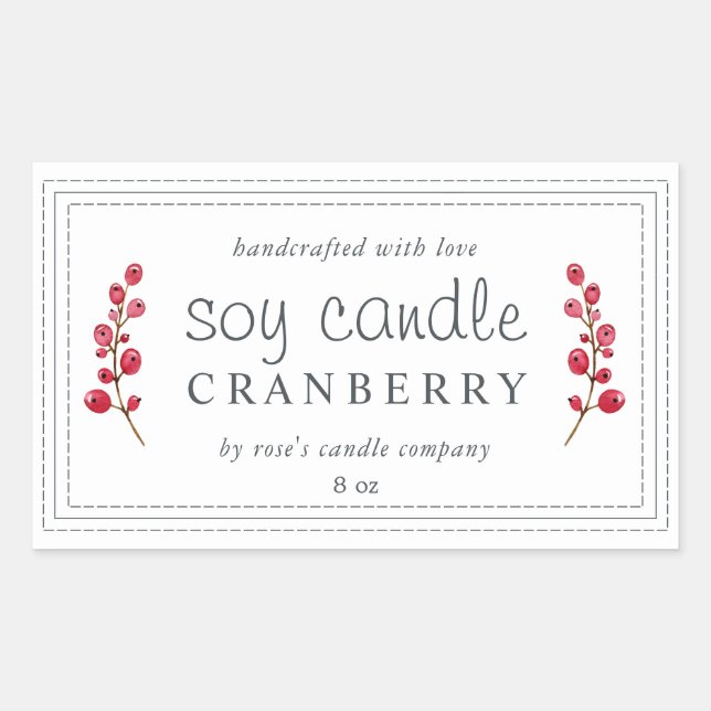 Adesivo Retangular Vela de soja caseira XL Cranberry Personalizada (Frente)