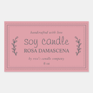 Adesivo Retangular Vela de Soja Caseira XL Folhagem Rosa Empoeirado
