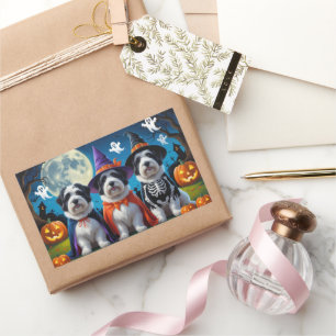 Adesivo Retangular Velha Inglesa Ovino Pumpkin Halloween Engraçado