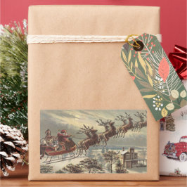 Adesivo Retangular Véspera de Natal Vintage Sleigh Santa Claus Vitori