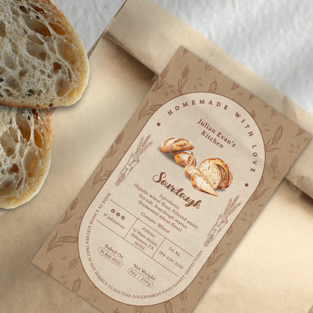 Adesivo Retangular Vestido Com Amor Sourdough Algodão Comida Rótulo (Baked With Love Sourdough Cottage Food Law Label)