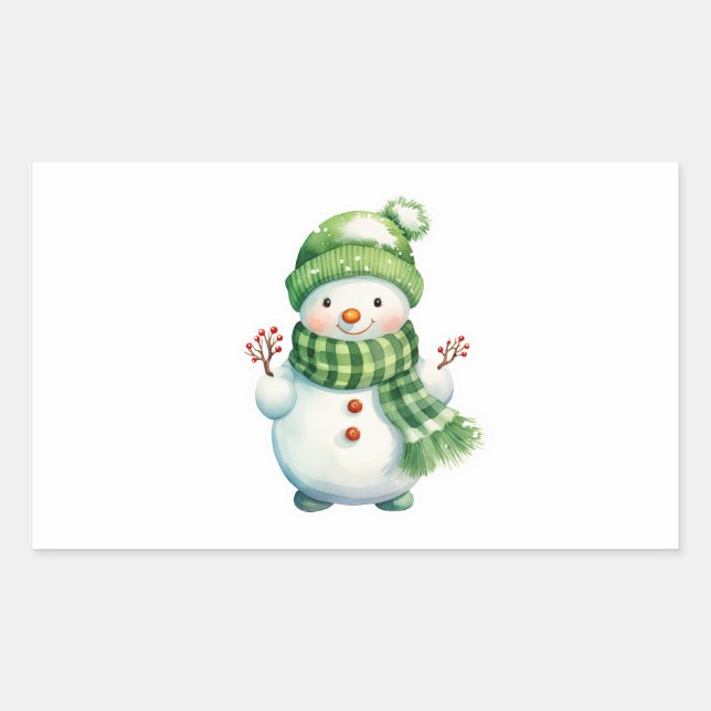 Adesivo Retangular Vestido com um bonitinho Snowman (Frente)