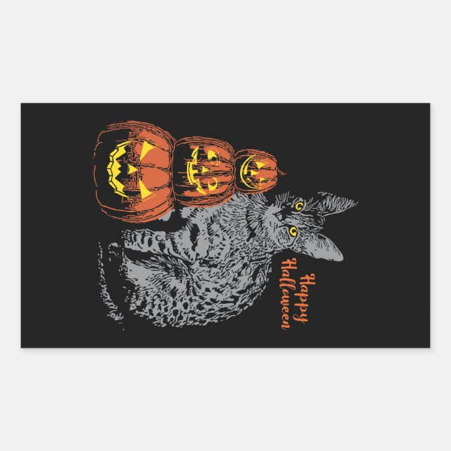 Adesivo Retangular Vestido do Halloween - Pumpkins do Cat (Frente)