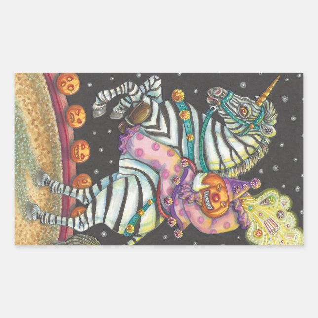 ADESIVO RETANGULAR VESTUÁRIO DE CIRCO SONORO, ZEBRA UNICORN STICKERS (Frente)