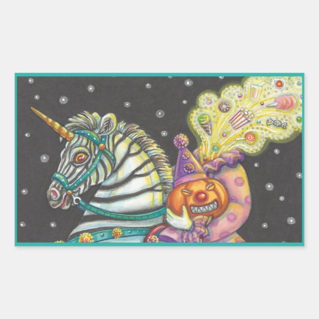 ADESIVO RETANGULAR VESTUÁRIO DE CIRCO SONORO, ZEBRA UNICORN STICKERS (Frente)