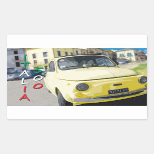 Adesivo Retangular Viagens vintage Fiat 500 Cinquecento, Italia,