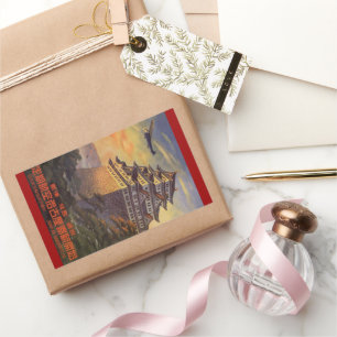 Adesivo Retangular Viagens vintage Japão, avião Pagoda Japonês