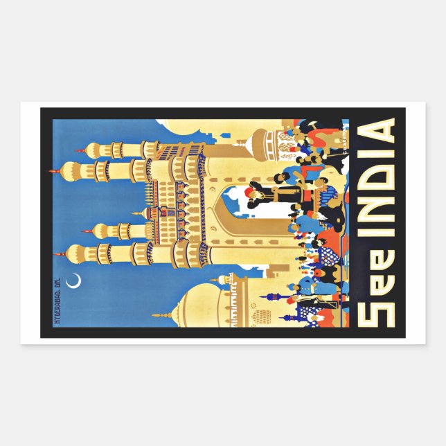 Adesivo Retangular Viagens vintage Ver Índia Aisa (Frente)