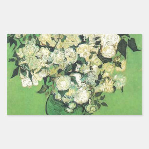 Adesivo Retangular Vida morta - Rosas Rosa num Vaso Vincent e Gogh,